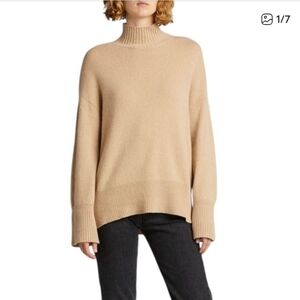 Frame Mock Neck 100% Cashmere Sweater Small Caramel Heather Relaxed Fit
